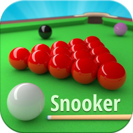 ไอคอนแอป Snooker: ลูกแดงเรียงเป็นสามเหลี่ยมพร้อมลูกคิวสีขาวบนผ้าสีเขียว